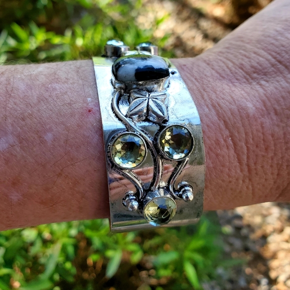 New Zebra Jasper and Citrine 925 Silver Cuff Bracelet. - Picture 9 of 12